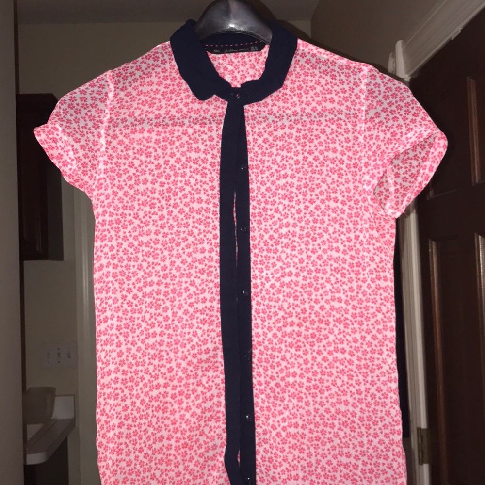 adorable sheer pink and navy blouse
